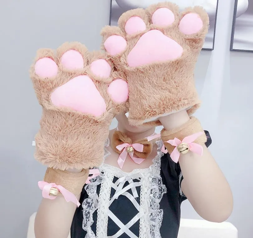 1 Pair Furry Paw Gloves Cat Girls Cosplay Accessory Kawaii Plush Wolf Paws