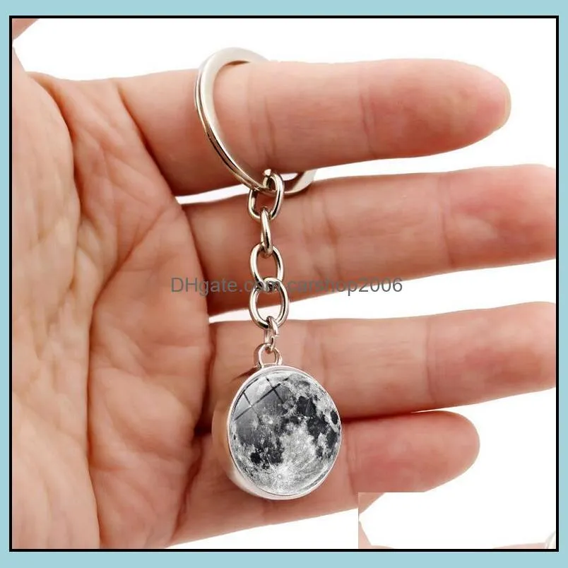 Double Glass Ball Universe Star Keychain Solar Moon Keyring Key Holders Bag Hangs Fashion Jewelry Gift