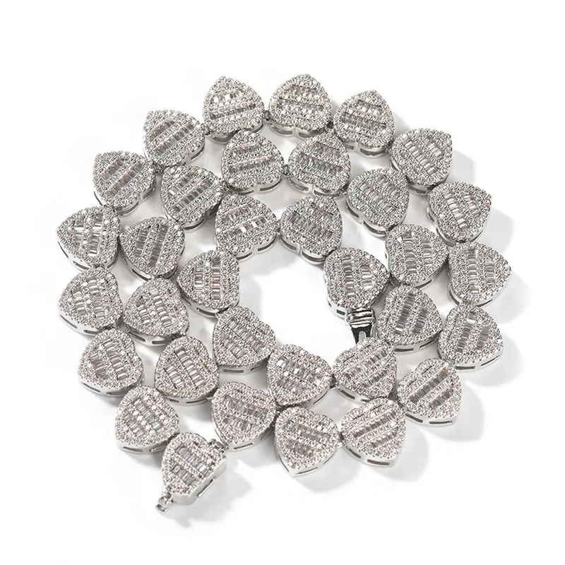 Iced Out Tenniskette, 12 mm Zinken-Mikropflaster, kubanische Gliederkette, Halskette für Männer und Frauen, Liebesherzketten, Hochzeit, Schmuck, Geschenk
