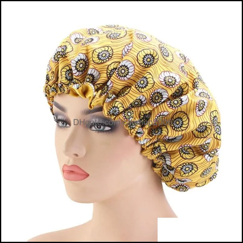 beanies autumn winter fashion printed adjustable elastic band women night sleep hats double layer hair care cap beauty bonnet