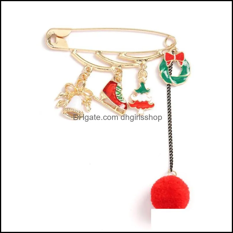 christmas gift santa claus brooches tree bell shoes pins unisex party alloy tassel brooch clothing jewelry accessories wholesale