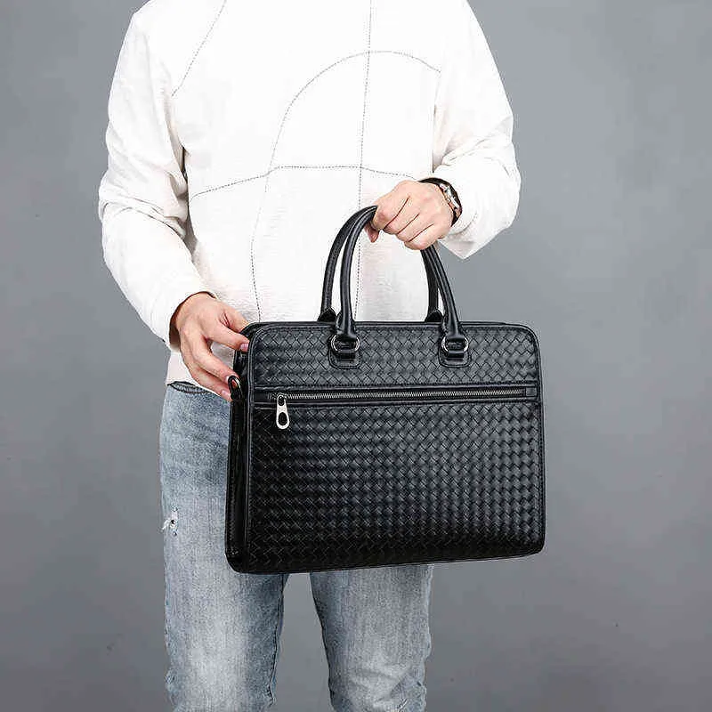 Vävd mäns handväska topplager kohud diagonal korskohud koreansk affärsväska handväska portfölj 220718