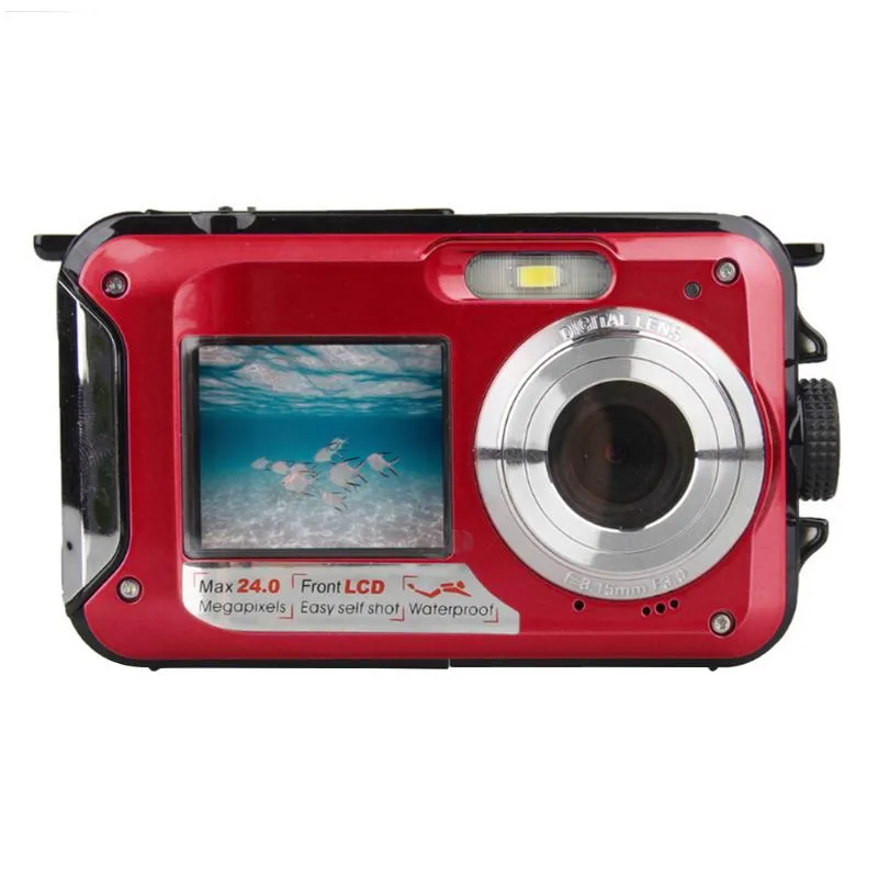 Digital Cameras Dual Screen Underwater Camera Selfie Video Recorder Waterproof Anti-Shake 1080P FHD 2.4MP Support TF Card 32GB 16X ZoomDigit