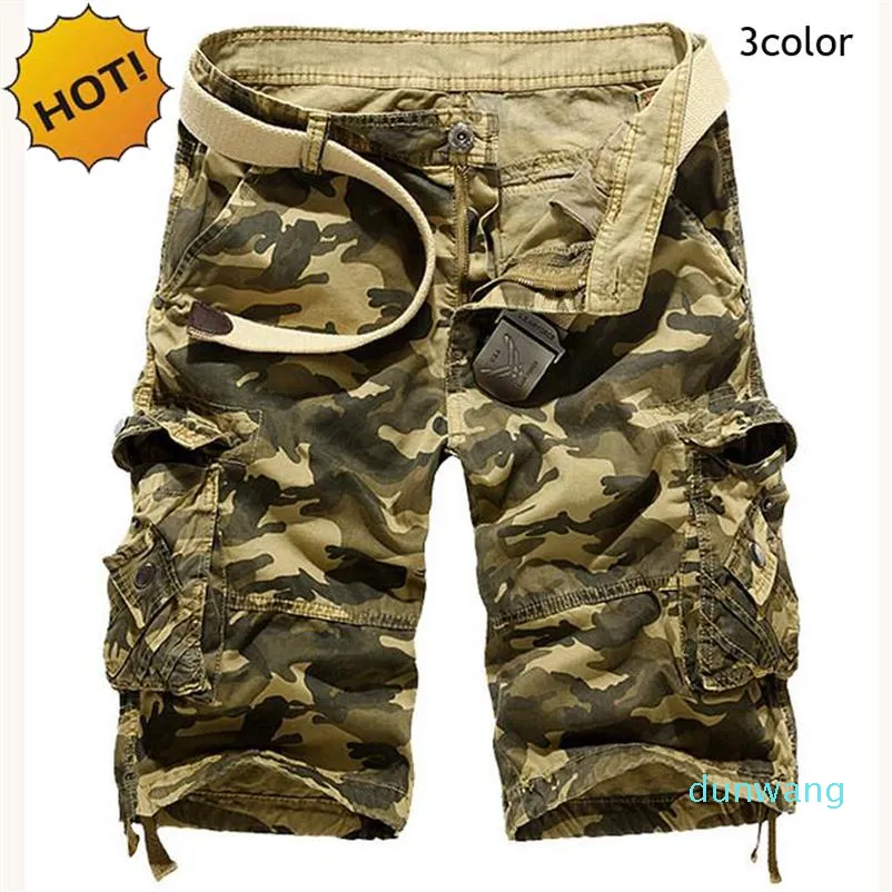 Pantalones cortos sueltos de algodón caqui/azul cielo/verde militar para exteriores, pantalones cortos tácticos de camuflaje para montaña y jungla Men222d