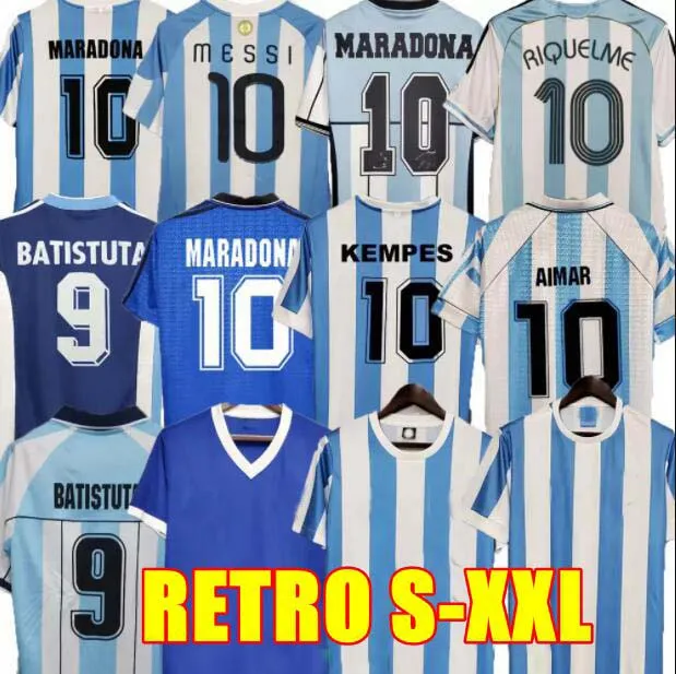 레트로 1986 축구 유니폼 Maradona CANIGGIA 1978 1996 축구 셔츠 Batistuta 1998 RIQUELME 2006 1994 ORTEGA CRESPO 2014 2010 Argentina simeone ZANETTI 2001 VERON