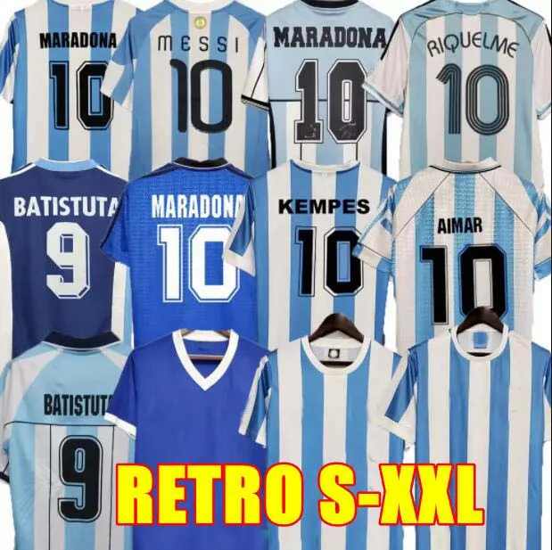 Retro 1986 Fußballtrikot Maradona Caniggia 1978 1996 Fußball -Hemd Batistuta 1998 Riquelme 2006 1994 Ortega Crespo 2014 2010 Argentinien Simeone Zanetti 2001 Veron