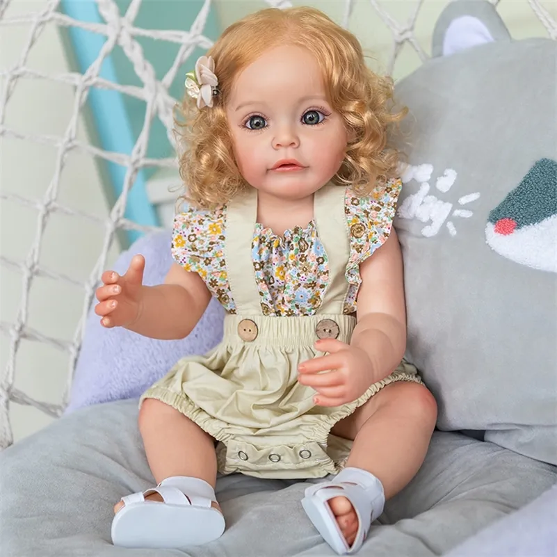 55CM Reborn Toddler Girl Princess Sue-Sue Full body Silicone Baby Dolls Hand-detailed Paiting Rooted Hair Bath Toy for Girls 220720