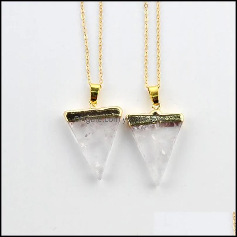 natural stone crystal stone pendant necklaces healing gemstone gold plated triangle jewelry for women girl with chain