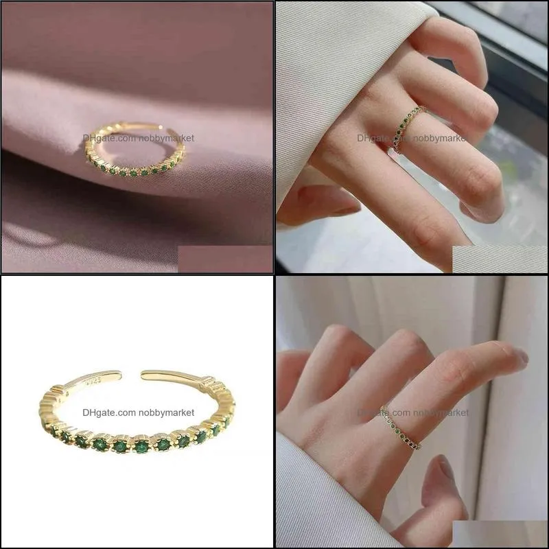 S925 Sterling Silver Plated 14K Gold Emerald Ring women`s new fashion opening ins advanced sense index finger ring unique