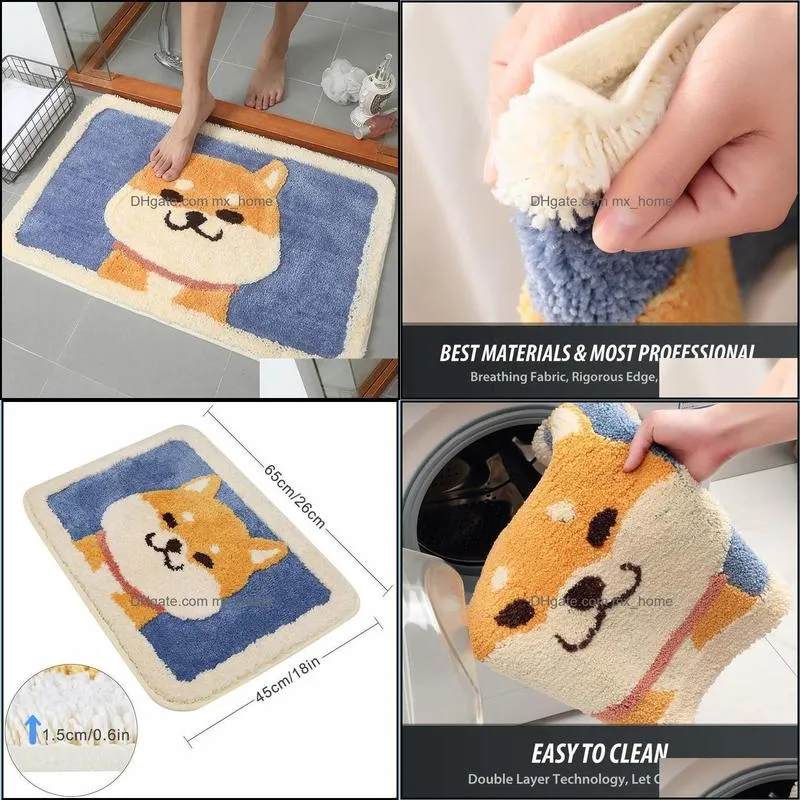 Shiba Inu Cartoon Door Mat Bath Rug Anti-Slip Water Absorption Shower Home Dog Carpet Toilet Door Bathroom Anti-skid Pad 220329