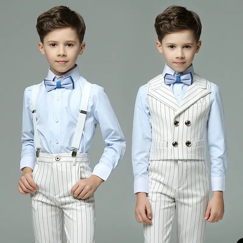 2 stycken randig pojke formellt slitage kostymer middag tuxedos lilla pojkar barn för bröllopsfest kvällsdräkt födelsedag (väst   byxor)