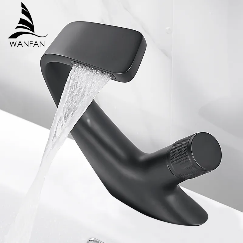 Havza Musluklar Mat Siyah Modern Banyo Mikser Dokunun Pirinç Lavabo Musluk Tek Kolu Delik Zarif Vinç 855818 220713