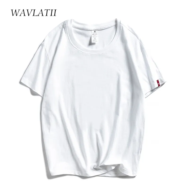 Футболки бренда Wavlatii для женщин на 100% хлопковые чистые белые и черные футболки Lady Summer Tops WT2101 220511