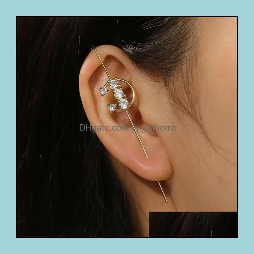 elegant ear crawler hook earrings for women gold ears cuffs hypoallergenic rhinestone cartilage piercing earring jewelry k523fa