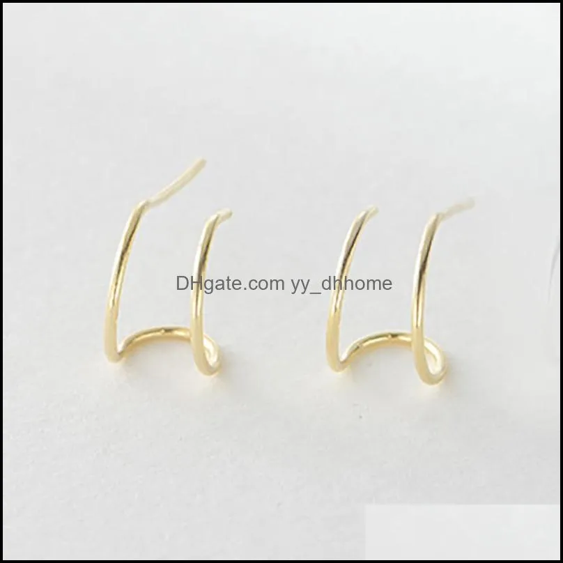 100% Genuine 925 Sterling Sliver Stud Earrings for Girls Korea Japan Minimalist Double Layers Earring Party Jewelry YME619