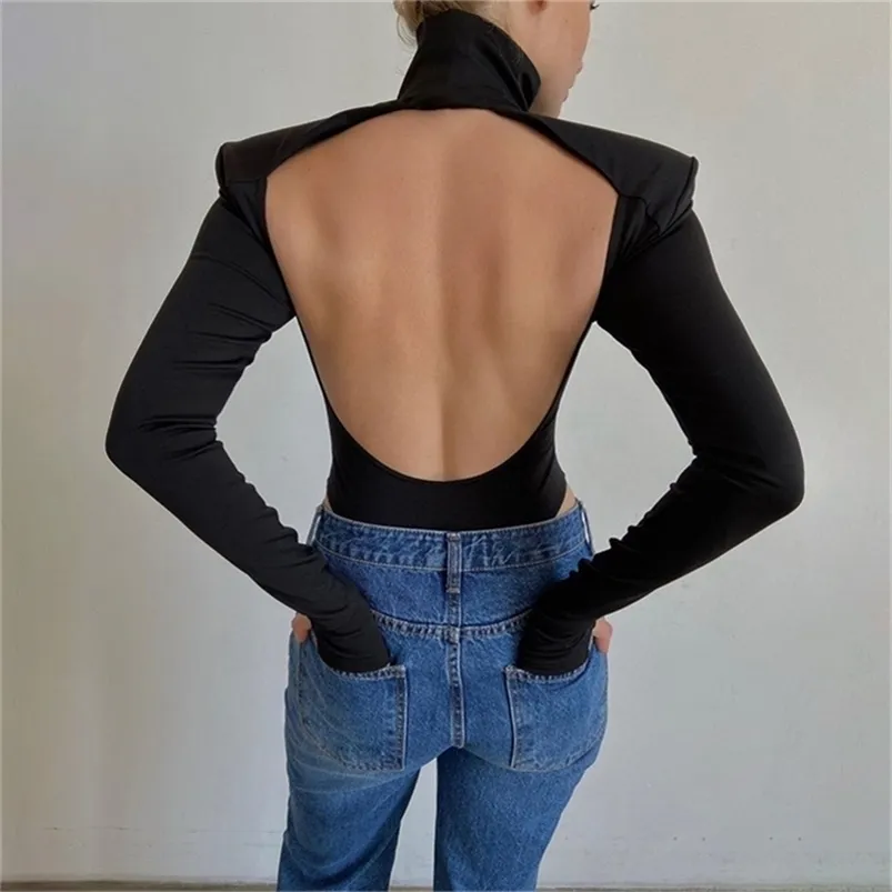 Macacões de inverno Mulheres Macacões Sexy Club Hollow Out Backless Bodysuits Casual Manga Longa Sólida Slim Bodycon Mulheres Bodysuit 220714