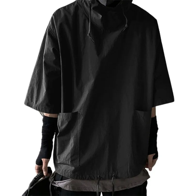 T-shirt con cappuccio uomo estate mezza manica coreana pullover top morbide tasche larghe maglietta da uomo allentata streetwear 220526