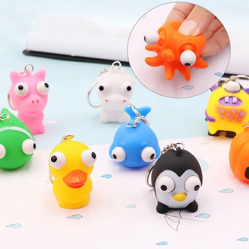 Poupée bosse porte-clés Fidget jouets presser oeil convexe dessin animé Animal drôle décompression jouet pendentif enfants fête Surprise cadeaux