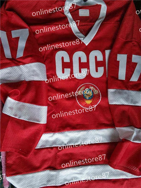 USSR CCCP Russian Hockey Jersey Vladislav Tretiak 20 Kharlamov 17 Fetisov 2 Embroidered Retro Ice Jersey