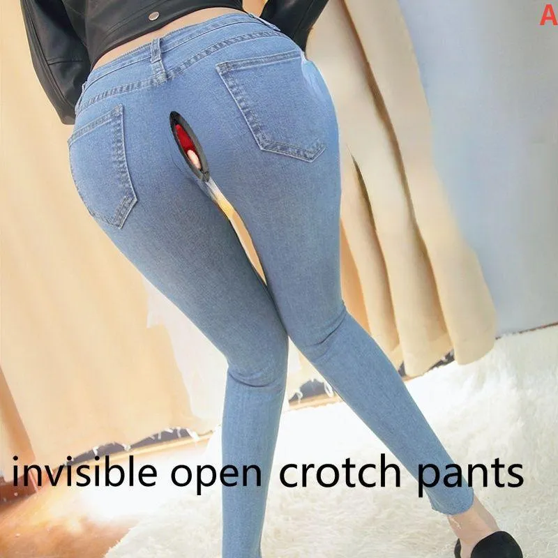 Jeans pour femmes printemps et été pantalons à fermeture éclair complète entrejambe ouverte femmes Couples en plein air travaillent collants invisibles