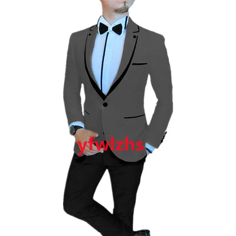 Dostosuj smoking jeden przycisk Przystojny wycięcie Lapel Groom Tuxedos Men Suits Wedding/Prom/Dinner Man Blazer (kurtka+spodnie+krawat+kamizelka) W1068