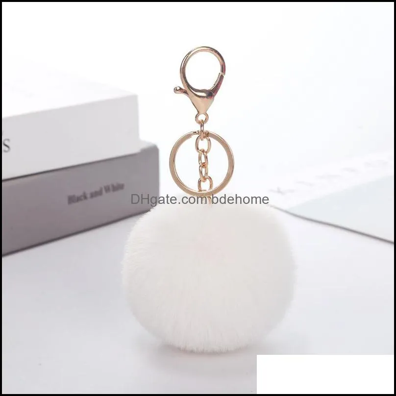 lovely keychains women`s pom poms faux rex rabbit fur 8cm ball key chains girl bag hang car key ring pendant