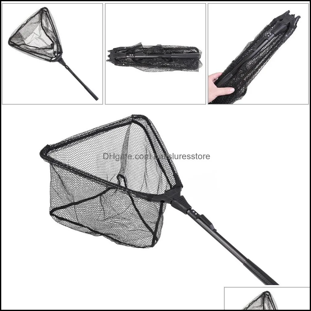 Folding Fish Landing Net Portable Collapsible Triangular Fishing Aluminum alloy Nylon Rubber