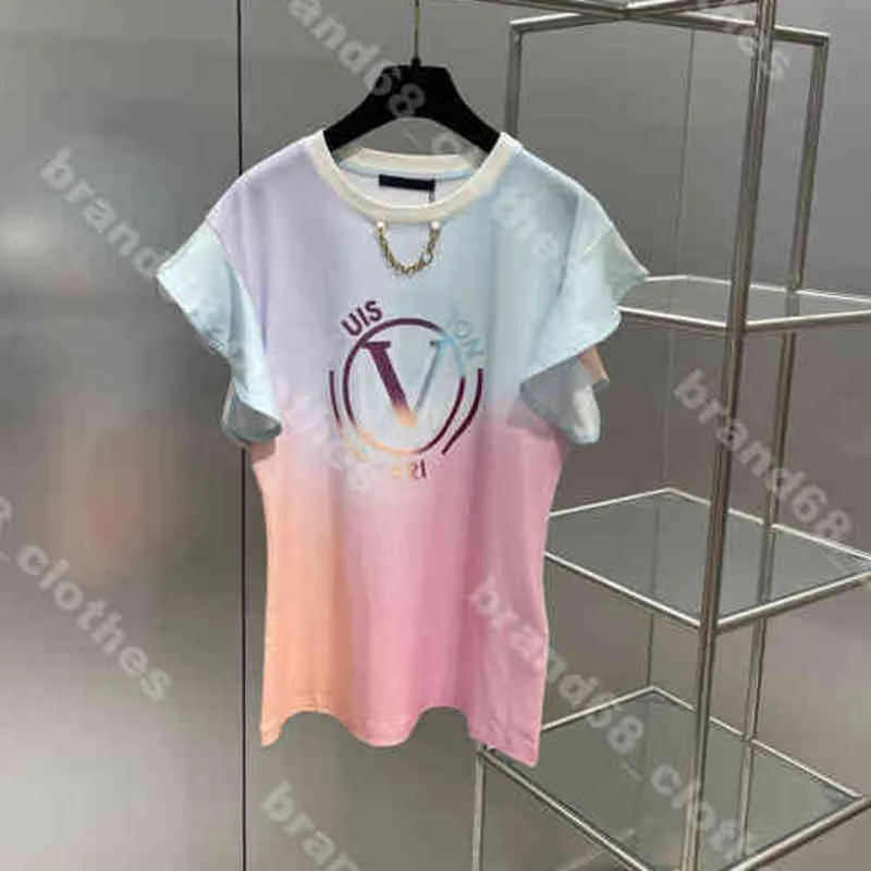 Tasarımcı Kadın Lotus Kollu Gömlek Elbiseler Yaz Pamuk T-Shirt 3 Parça Takım Logo Baskı Gömlekleri Gradyan Louisclothing Marka Kadınlar230Z