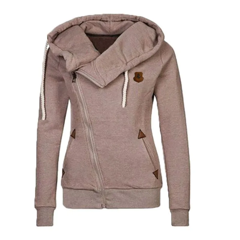 Womens Asymmetric Grey Zip Hoodie With Side Zipper And Drawstring