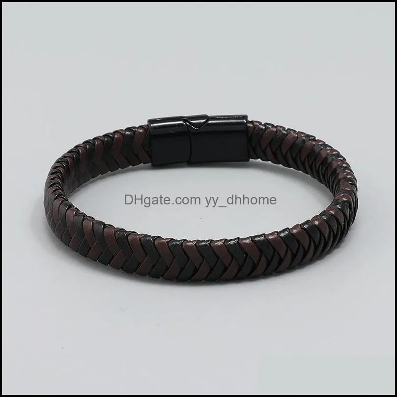 retro black brown braided pu leather 21cm charm bracelets alloy fashion bangle for men party club jewelry