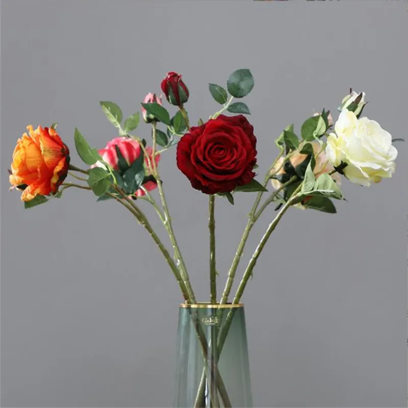 ONE Fake Flower Single Stem Anna Rose (2 Heads/Piece) 24" Length Simulation Real Touch Rosas for Wedding Home Decorative Artificial Flowers