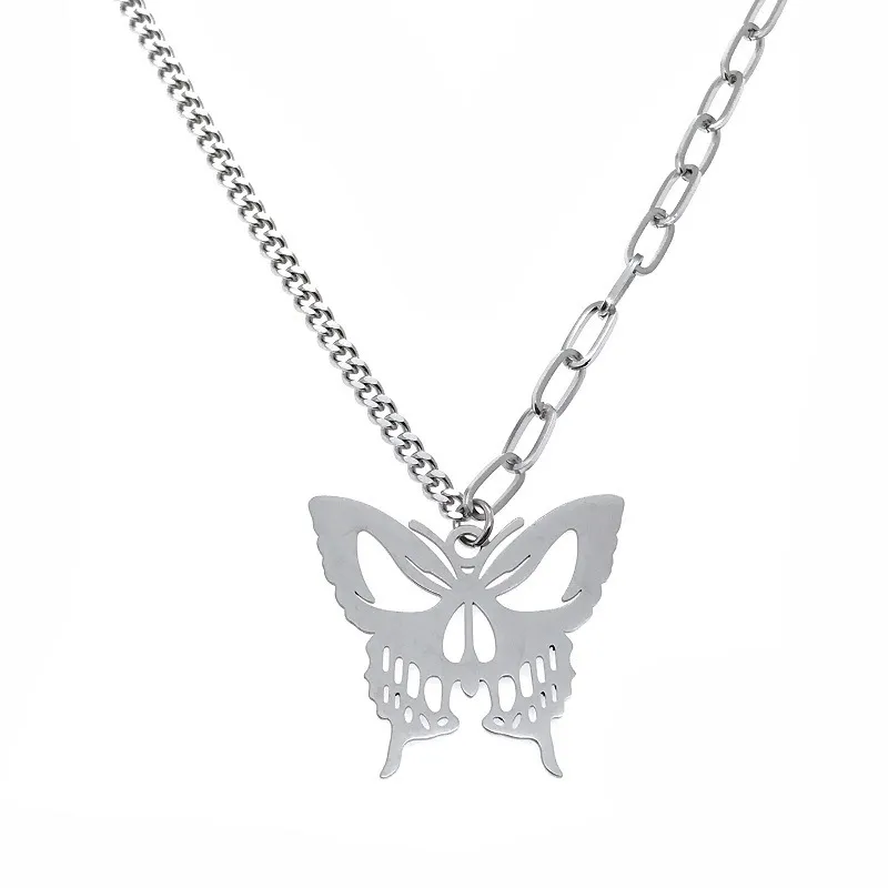 Rostfritt stål ihåliga fjäril hängsmycke halsband kedja krage halsband för kvinnor smycken party vänner gåvor