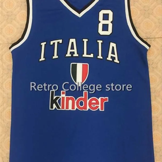 XFLSP 8 Danilo Gallinari Italia Takımı Basketbol Jersey Retro Gerileme Dikişli Nakış Herhangi Bir Ad Numarası Özelleştir