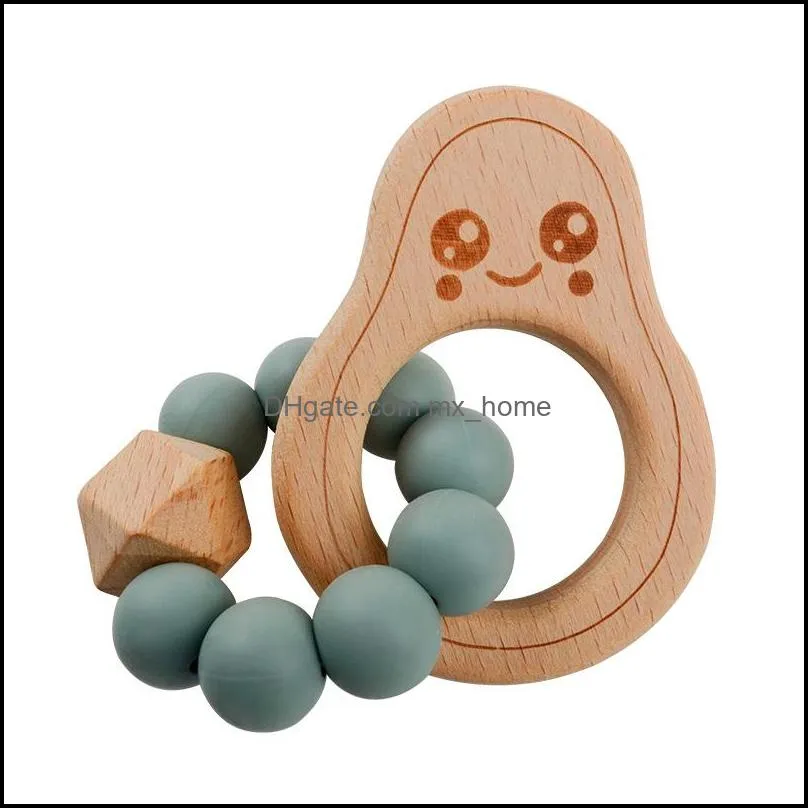 baby teethers toys wristband natural wooden silicone teething beads teether newborn teeth practice food grade soother infant feeding avocado kids chew toy