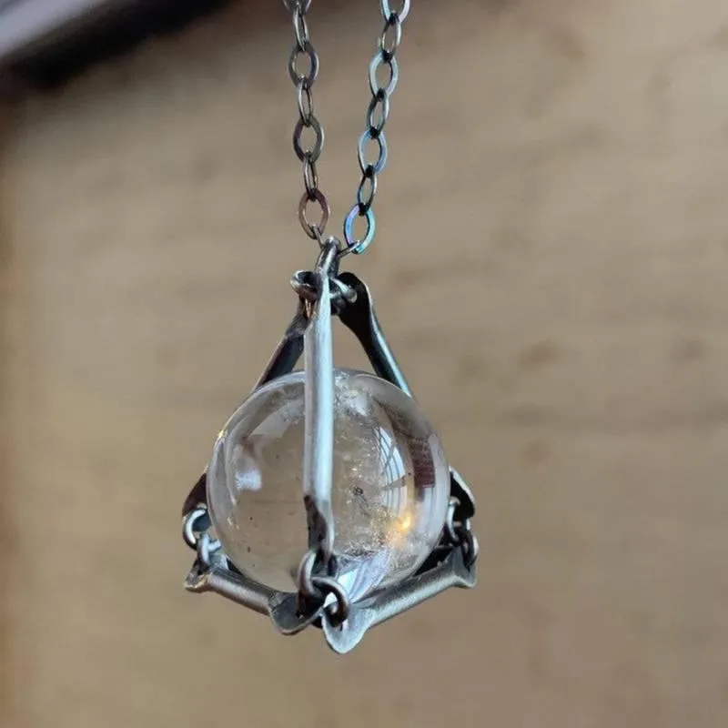Chokers Crystal Ball Necklace / Quartz Sphere / Healing Sterling Silver Necklacechokers