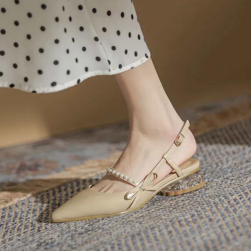 Sandales à talons bas en cristal avec nœud papillon pour femmes, pantoufles d'été plates à un pied, 2022