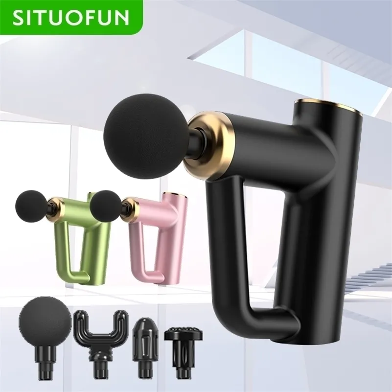 SITUOFUN Portable Massage Gun Deep Tissue Muscle Pain Relief Percussion Pistol Massager For Body Neck Back Relaxation Fitness 220630