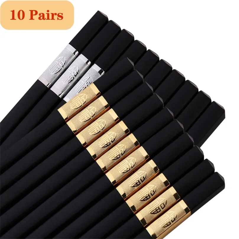 10Pairs 2427cm Chopsticks Nonslip sushi Stick Food Grade Plastic Alloy Clip Sushi Pot Chopsticks Reusable Tableware Gift 220727