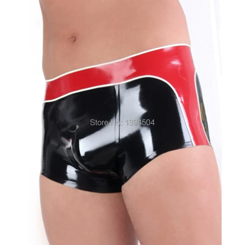 Underbyxor design sexig manlig svart med röd latex handgjorda underkläder shorts exotiska underkläder cekc zentai enhetlig fetisch
