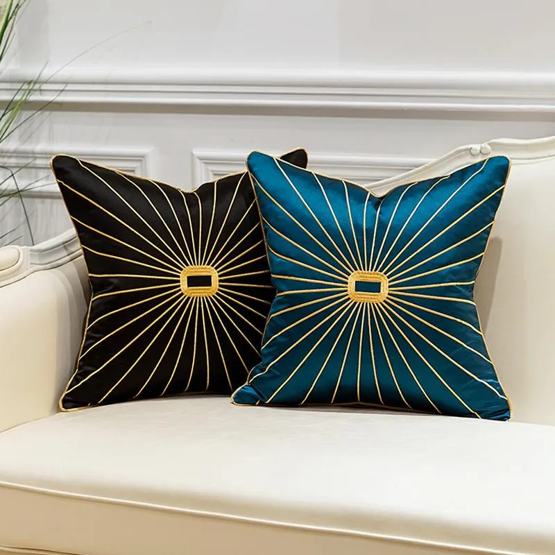 Cushion/Decorative Pillow 45x45cm Luxury Nordic Embroidery Cushion Covers Blue Black Gold Line Throw Cases For Couch Sofa Bedroom Living Roo