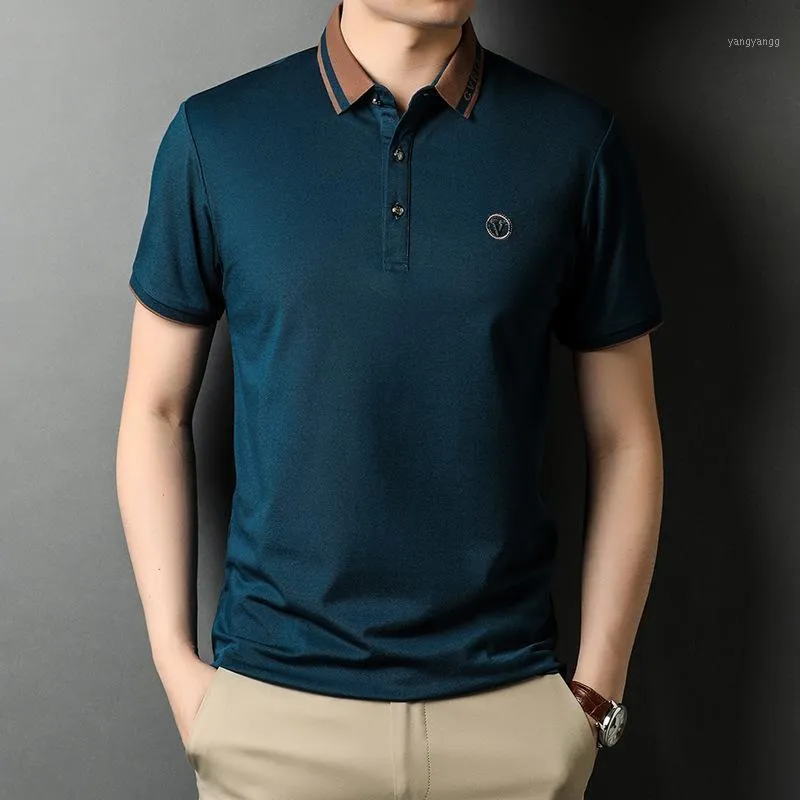 Men's Polos 2022 Summer Man Shirts Solid Cotton Short Sleeve Two Button Slim Breathable Shirt