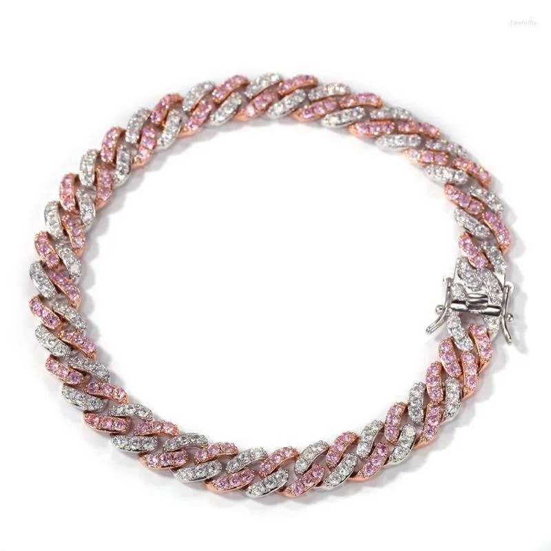 Łańcuch Link szerokość 8 mm różowy cyrkonia z cyrkonia Cuban Miami bransoletki luksusowe mężczyźni kobiety Hip Hop Bling Iced Out Cz Rapper Jewelry Fawn22