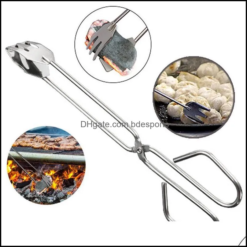 Stainless Steel Food Clip Barbecue Carbon Clip with Long Handle Grilled Food Clip Barbecue Accessories Portable Outdoor BBQ Tongs