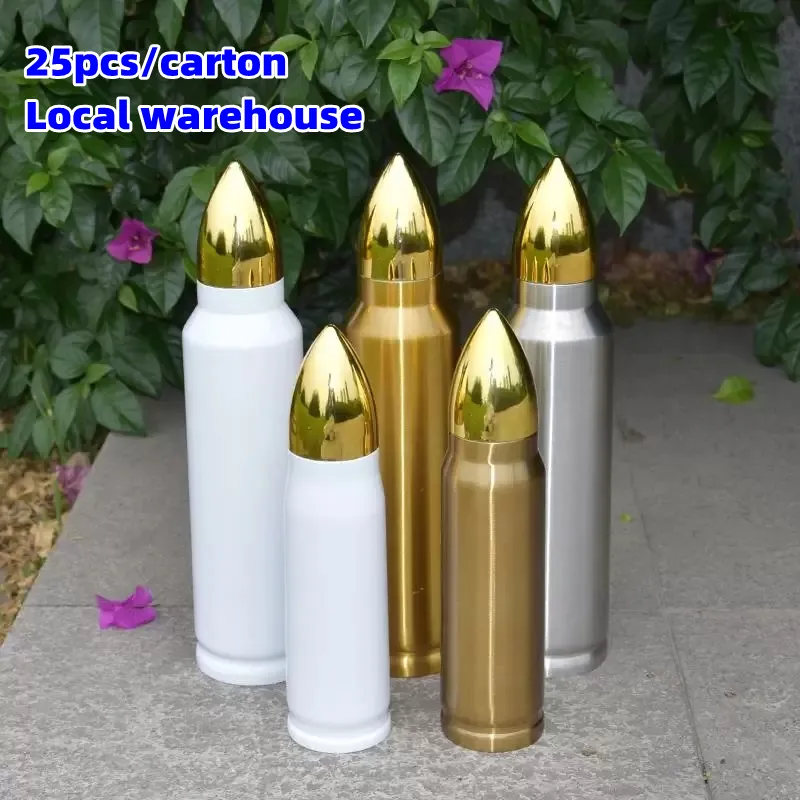 Local warehouse 500ml/1000ml Sublimation Bullet Tumbler Heat Transfer Bullets Shape Cup Blanks Vacuum Insulated Water Bottle