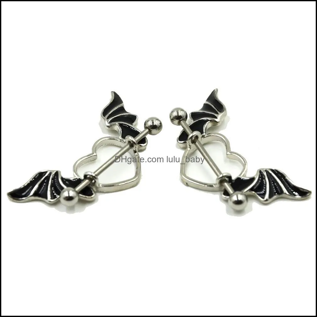 Heart-shaped Wings Nipple Ring Stainless Steel Black White Angel Wing Jewelry