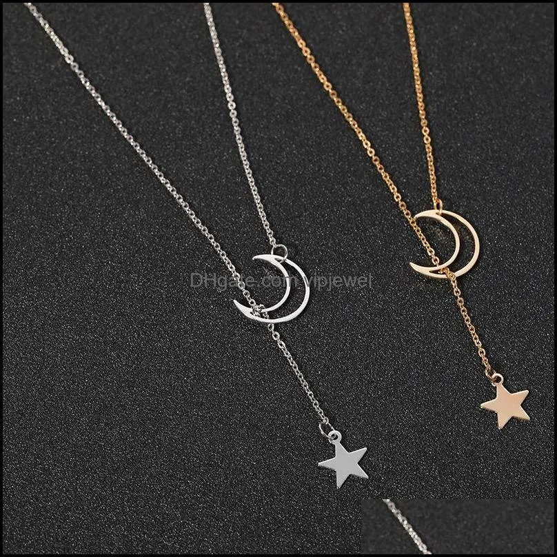 Necklaces BAMOER New Arrival Fashion 925 Sterling Silver Moon and Star Tales Chain Link Pendant Necklace for Women Fine Jewelry SCN108 1898