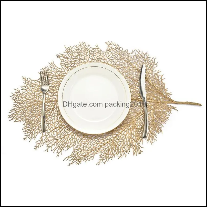 Placemat for dining table Coasters Leaf Simulation Plant PVC Cup Coffee Table Mats Hollow Out Kitchen Christmas Home Decor Gifts