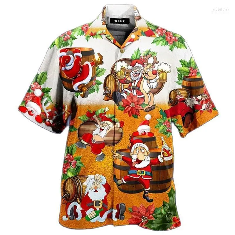 Camisas informales para hombre Navidad Santa Claus un botón Hawaii 3D impreso verano manga corta playa Tops ropa 5XL Eldd22