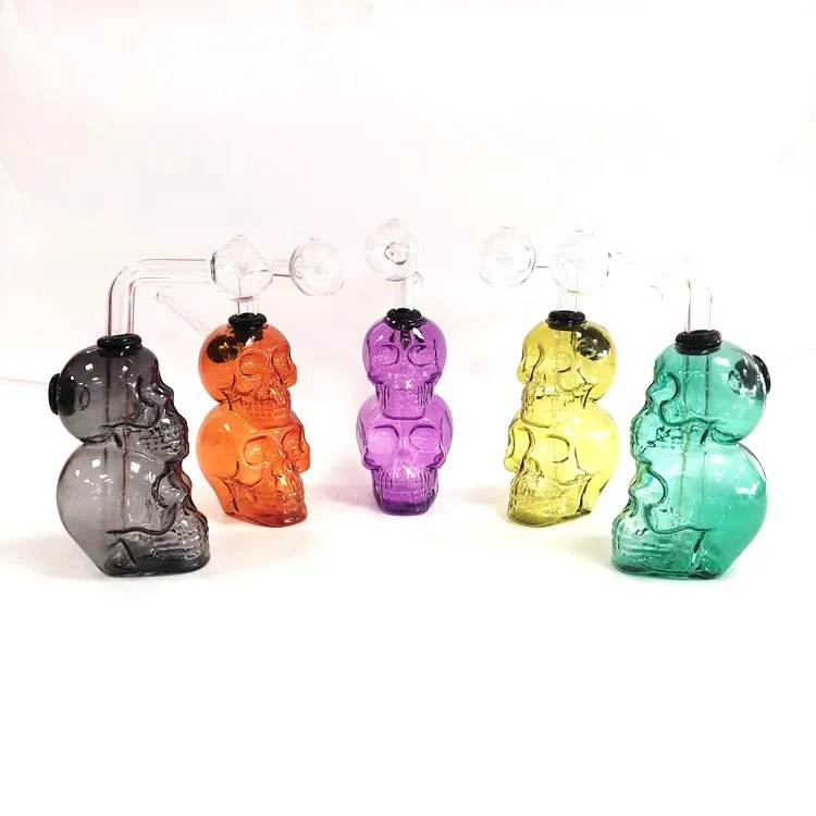 Mini Smoking Hookahs Two Skull Glass Oil Burner Bubblers