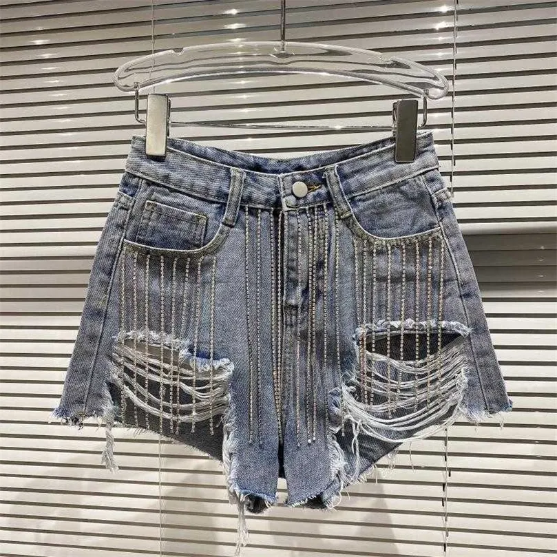 DEAT Frauen Quaste Gerade Denim Shorts Einfarbig Hohe Taille Vertikale Mode Frühling Sommer 11B651 210709